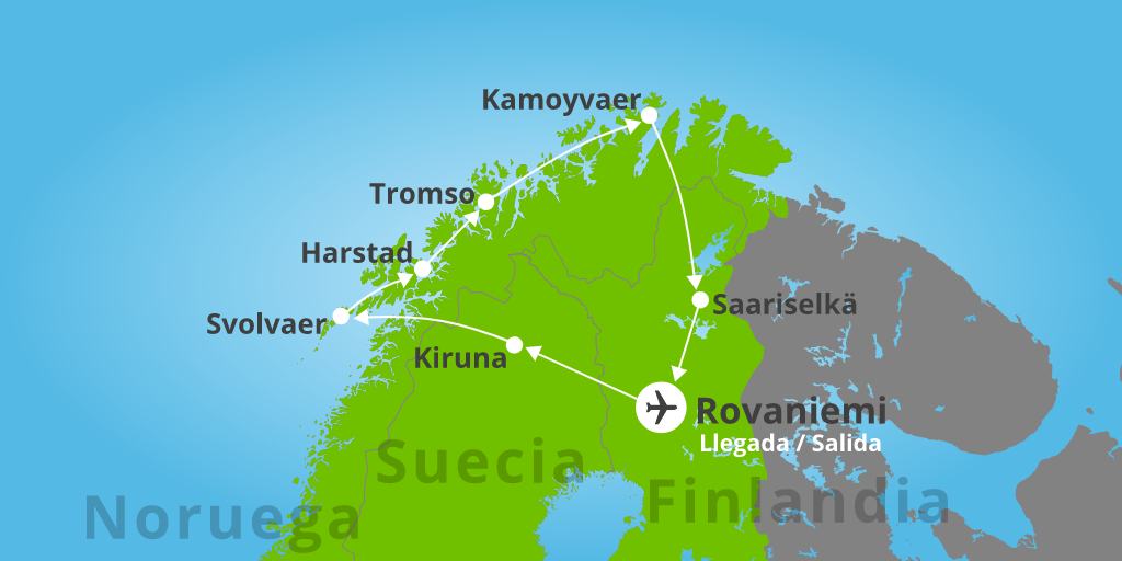 Con este circuito por Laponia, Cabo Norte y Lofoten de 9 días conoceremos las mágicas tierras de Saariselkä, Kiruna, Tromso y Rovaniemi. 7