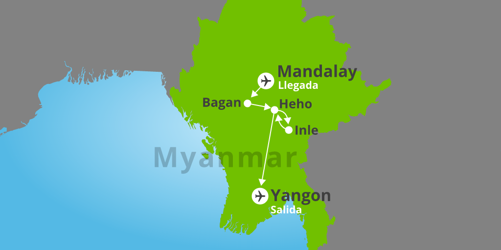 Nuestro viaje organizado a Myanmar de 13 días te llevará a conocer un país repleto de pagodas doradas, estupas y templos budistas. 7